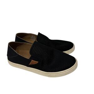 OluKai Pehuea Women's 8.5 Breathable Slip-On‎ Shoes Black Lightweight Mesh Slide
